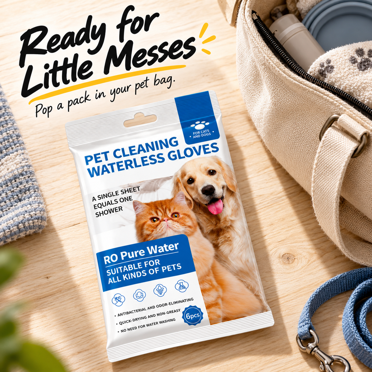 Waterless Pet Cleaning Gloves – Rinse-Free for Cats & Dogs