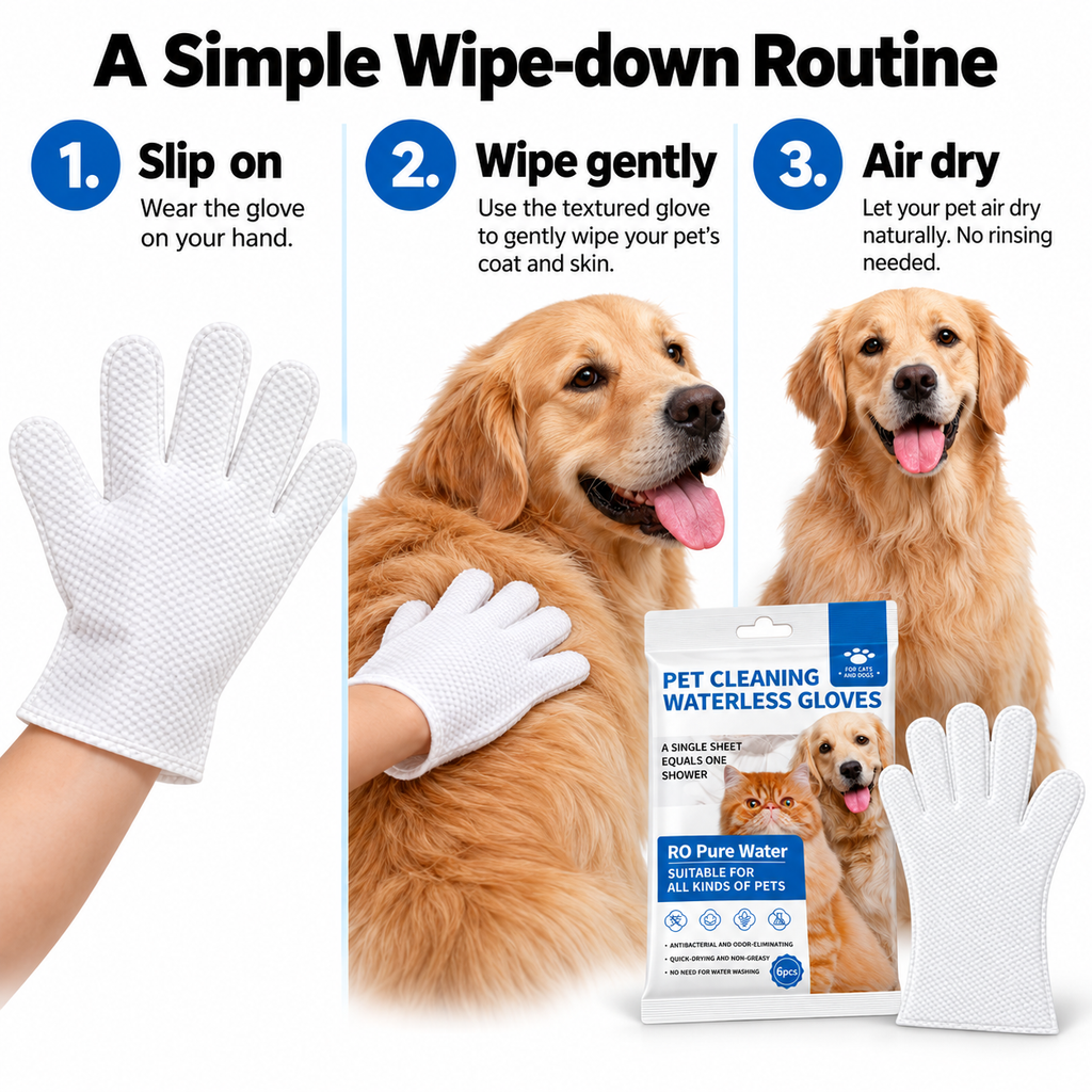 Waterless Pet Cleaning Gloves – Rinse-Free for Cats & Dogs