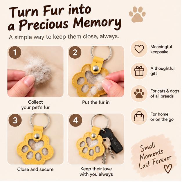 Pet Fur Keepsake Keyring – Paw-Shaped Memory Holder