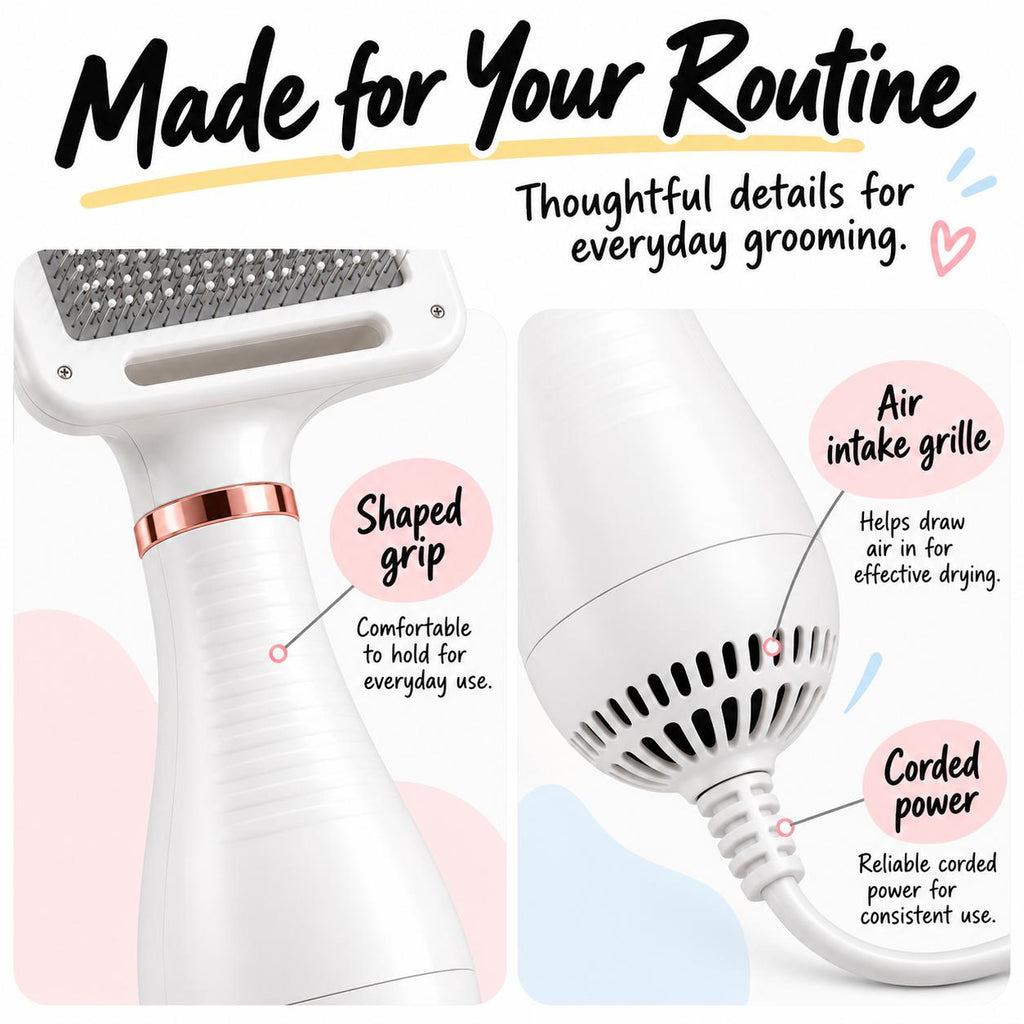 2-in-1 Pet Hair Dryer & Grooming Brush – 300W Low-Noise