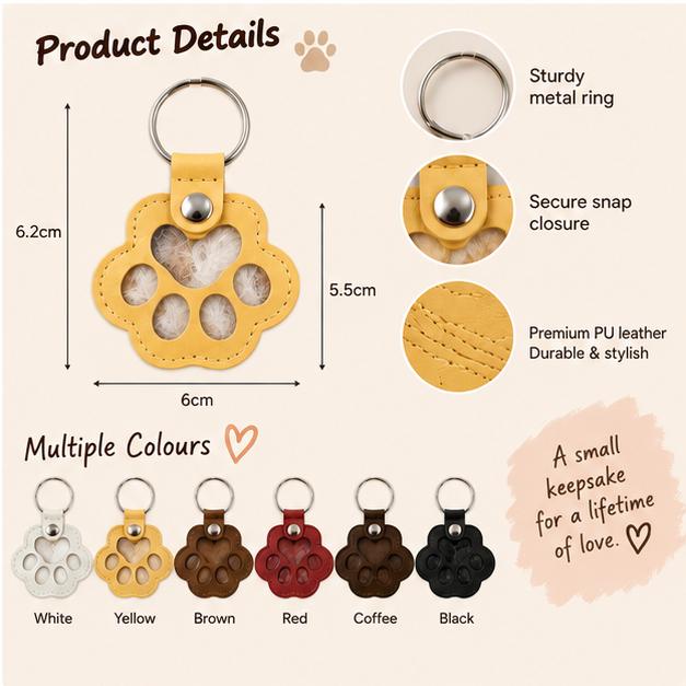 Pet Fur Keepsake Keyring – Paw-Shaped Memory Holder