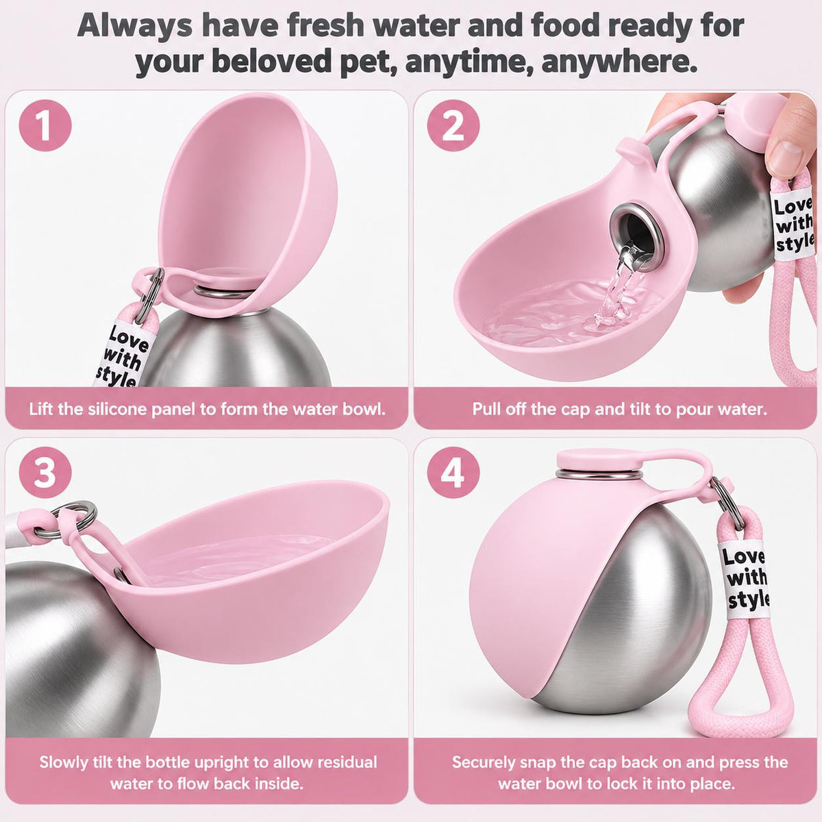 Portable Dog Water Bottle – 285ml Stainless Steel Travel Bottle