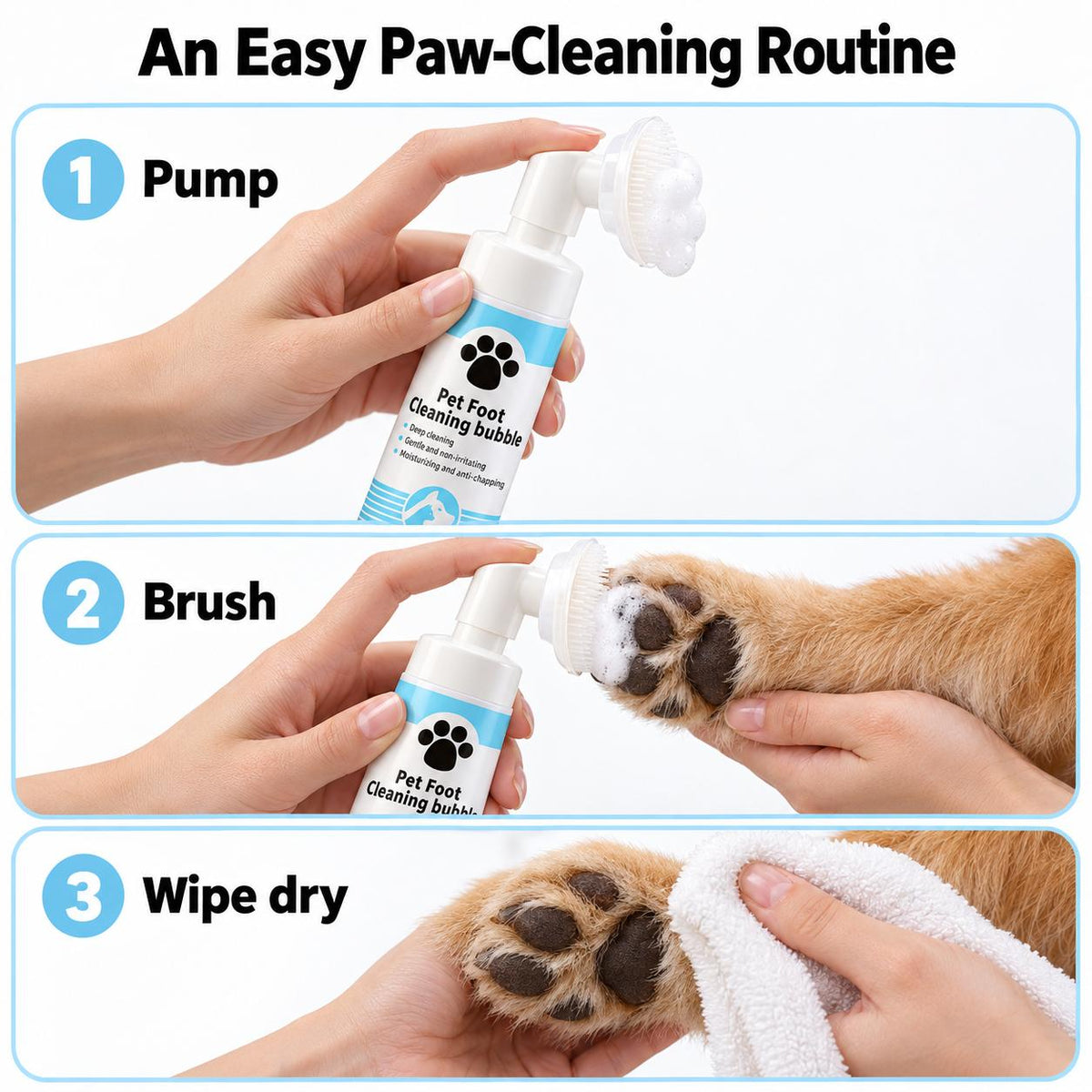 Pet Paw Cleaning Foam – Rinse-Free with Silicone Brush