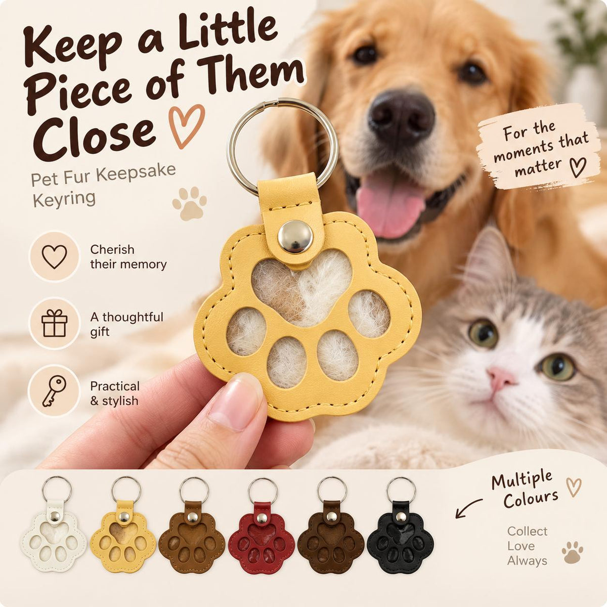 Pet Fur Keepsake Keyring – Paw-Shaped Memory Holder