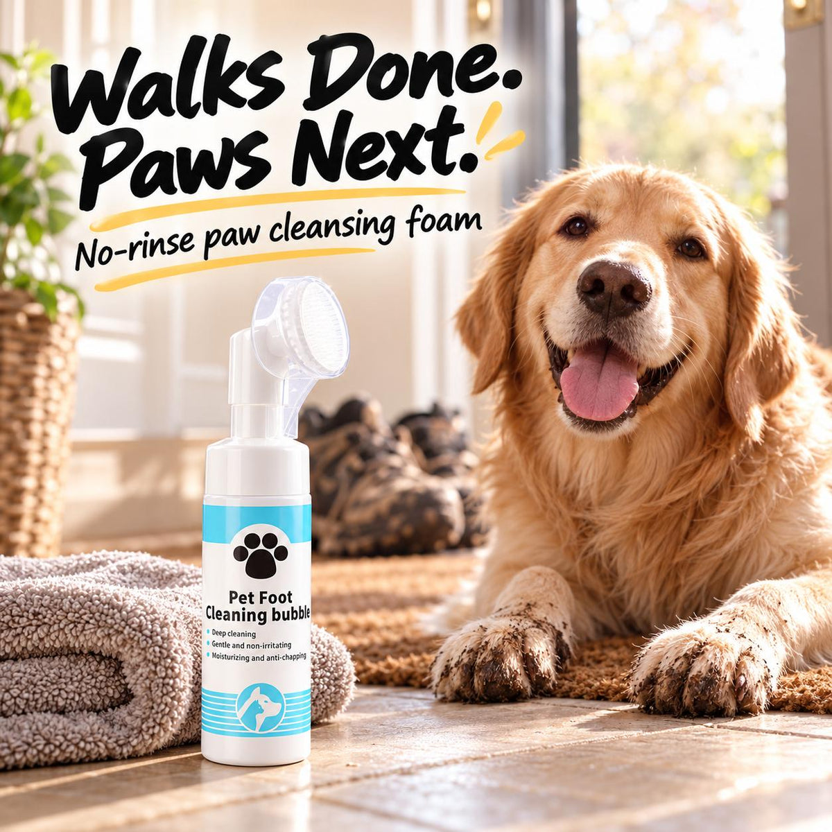 Pet Paw Cleaning Foam – Rinse-Free with Silicone Brush