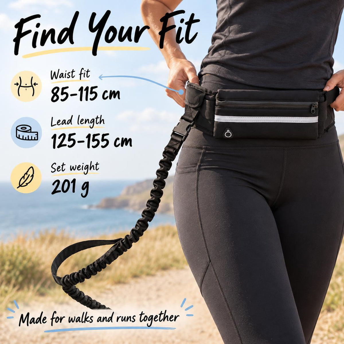 2-in-1 Hands-Free Dog Running Lead & Waist Pack
