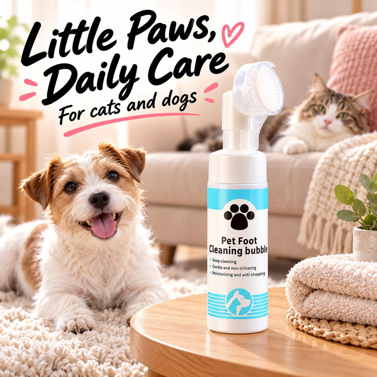 Pet Paw Cleaning Foam – Rinse-Free with Silicone Brush